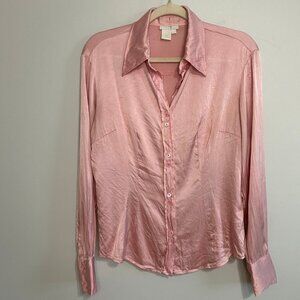 Votre Nom Silk Light Pink Button Down Long Sleeve Blouse Women’s Size Large